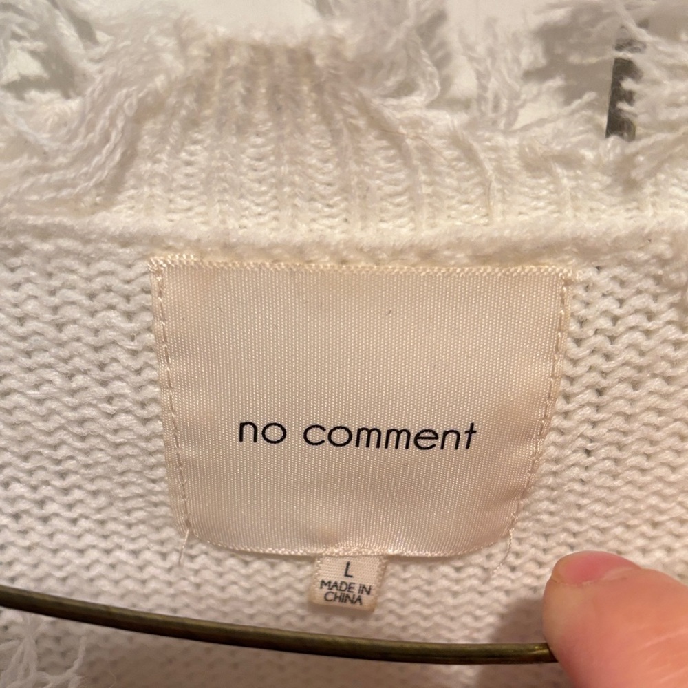 No Comment White Sweater with Frayed Edges - Picture 2 of 3